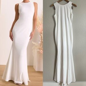 Va Va Voom White Backless Sleeveless Mermaid Maxi Dress